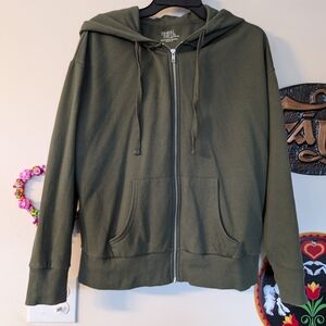 Army Green Zip-Up Hoodie